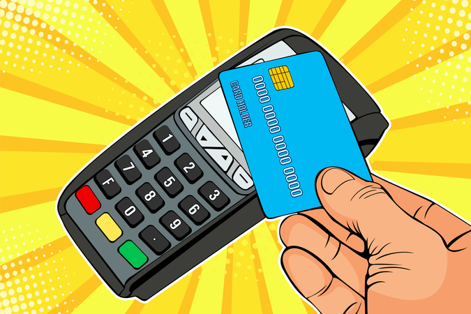 Terminal POS, Machine de paiement avec carte de crédit  Illustration