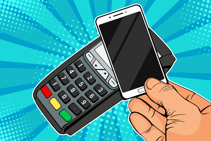 Terminal POS, Machine de paiement avec téléphone mobile  Illustration