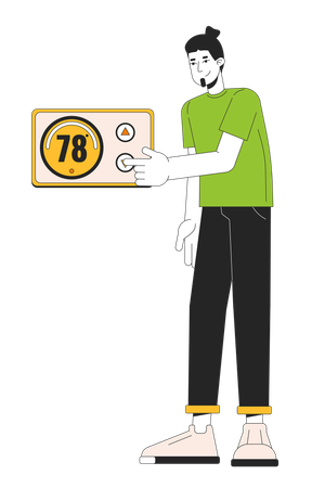 Homem ajustando o termostato  Ilustração
