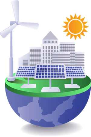 O planeta Terra usa energia solar e energia eólica  Ilustração