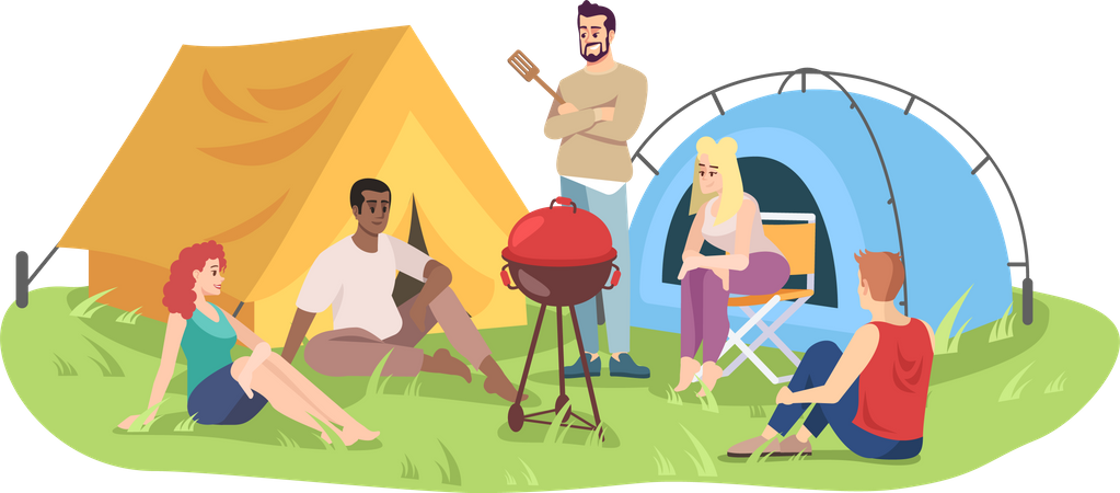 Terrain de camping avec barbecue  Illustration