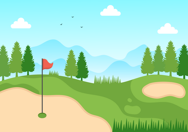 Terrain de golf avec drapeau  Illustration
