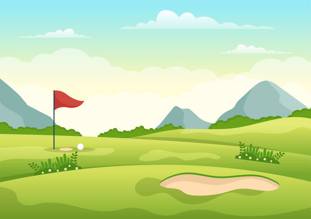 Terrain de golf avec drapeau  Illustration