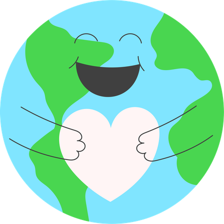 Terre souriante embrassant le cœur  Illustration