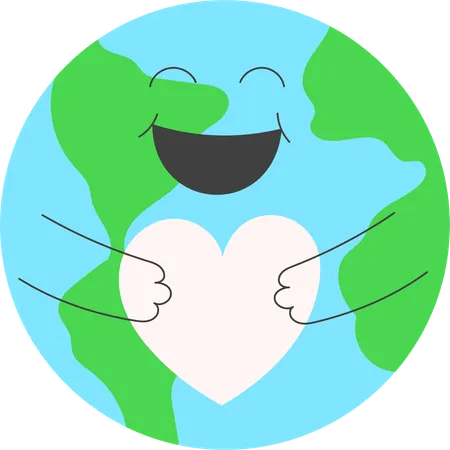 Terre souriante embrassant le cœur  Illustration