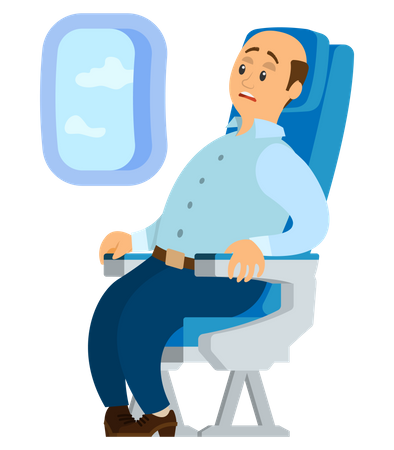 Terrified airplane passenger shocked by turbulent  Illustration