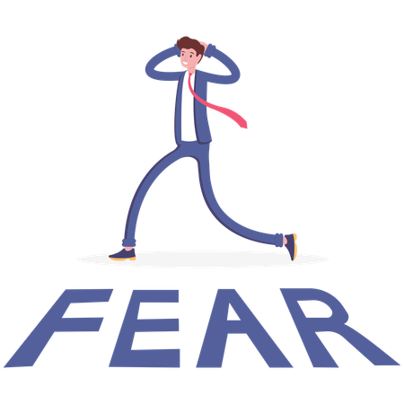 Terrified businessman standing facing fear  Illustration