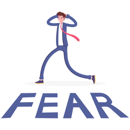 Terrified Businessman Standing Facing Fear Word Vector Illustration Cartoon Illustration