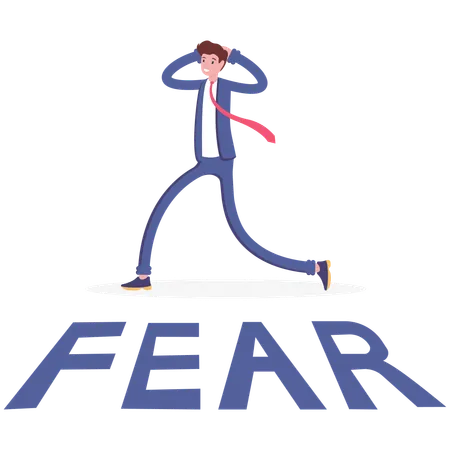 Terrified businessman standing facing fear  Illustration