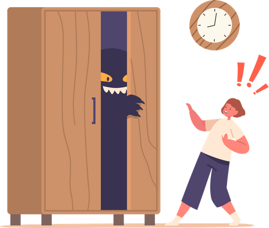 Terrified Child Character A Ghost In The Closet  Illustration