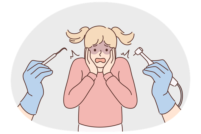 Terrified girl scared of dentist  Illustration