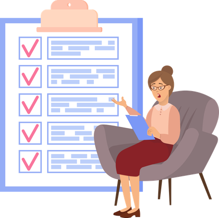 Terrified woman sitting near to do list and planning  Illustration