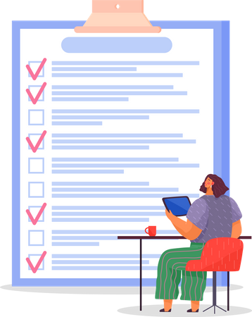 Terrified woman sitting near to do list  Illustration