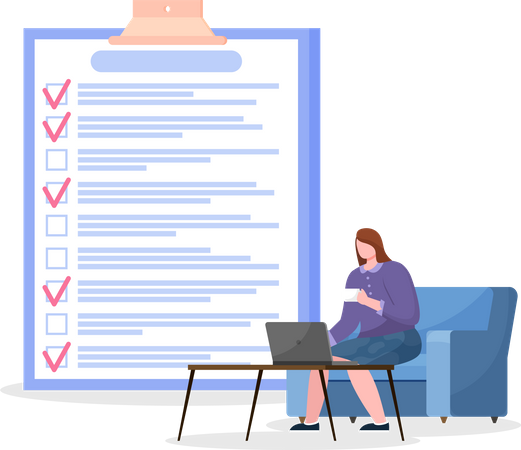 Terrified woman sitting near to do list  Illustration