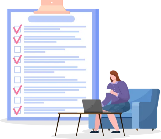 Terrified woman sitting near to do list  Illustration