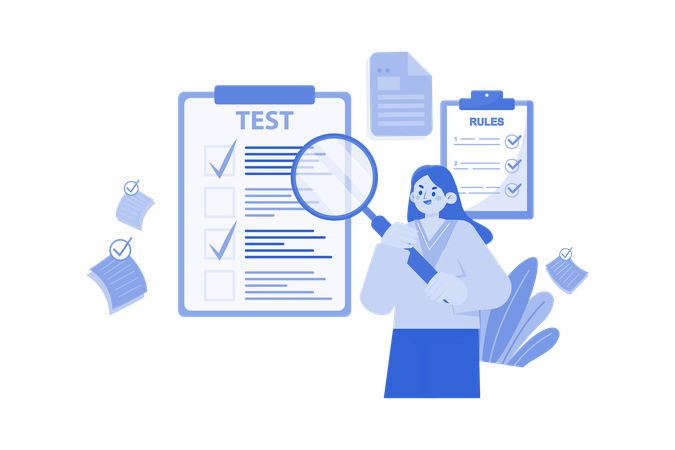 Test administrator checking test results  Illustration