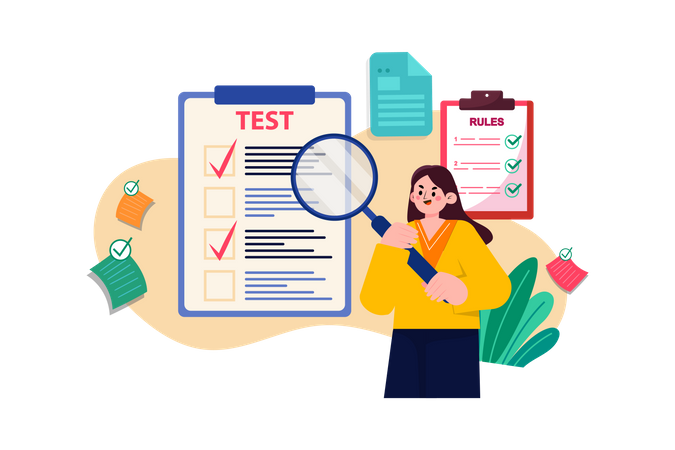 Test administrator checking test results  Illustration