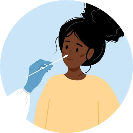 Mulher Africana Faz Teste PCR Analise Laboratorial De Esfregaco Nasal Teste De Coronavirus Covid 19 O Medico Tira Um Cotonete Ilustracao Vetorial Em Estilo Cartoon Plano Ilustração
