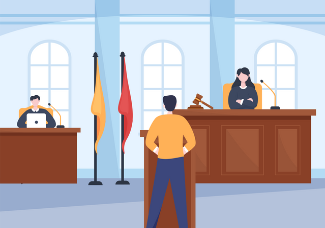 Testemunha na sala do tribunal  Ilustração