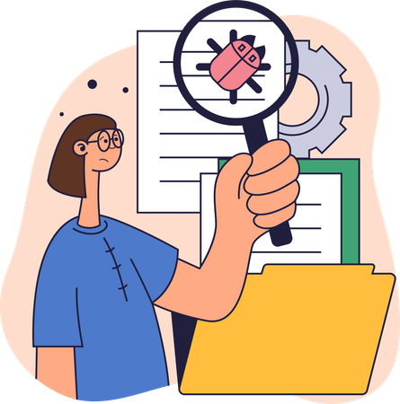 Tester finding bug from software  Illustration