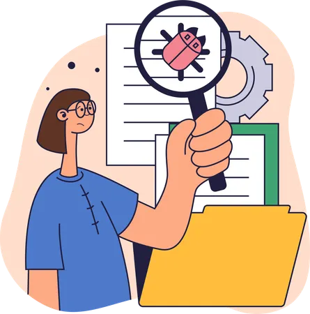 Tester finding bug from software  Illustration