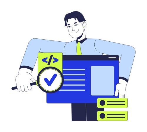 Tester searching bug in software  Illustration