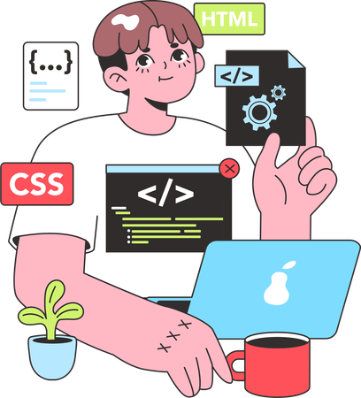Tester works on testing code  Illustration