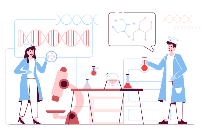 Testes laboratoriais médicos e pesquisas científicas  Ilustração
