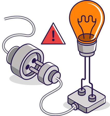 Enchufes de luz de advertencia de energía eléctrica.  Ilustración