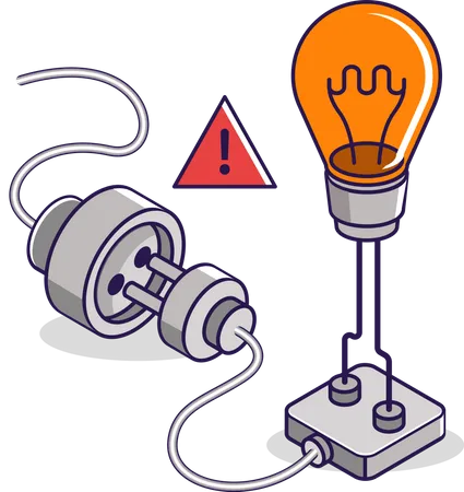 Enchufes de luz de advertencia de energía eléctrica.  Ilustración