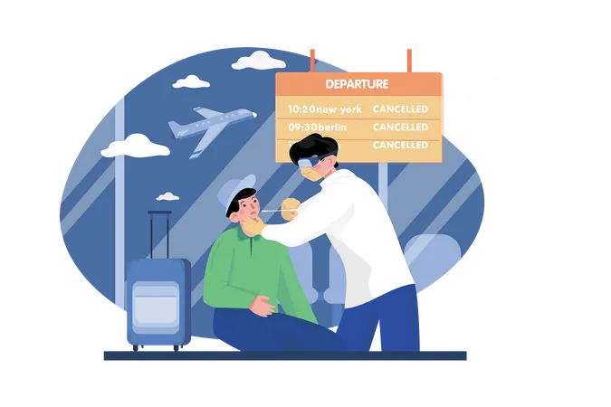 Testing For Covid At Airport Illustration Concept Illustration