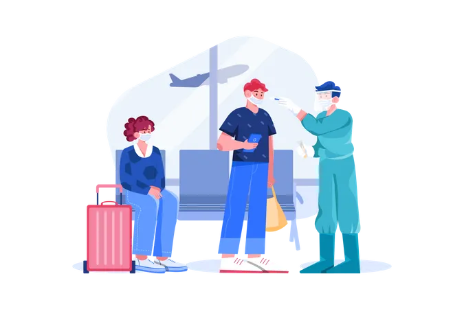 Testing for covid positive at the airport terminal  Illustration
