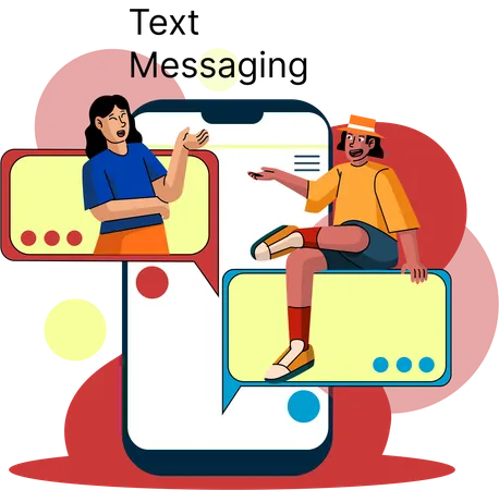 A Modern Illustration Featuring Two Individuals Exchanging Messages Via Their Smartphones Highlighting The Convenience Of Digital Communication イラスト