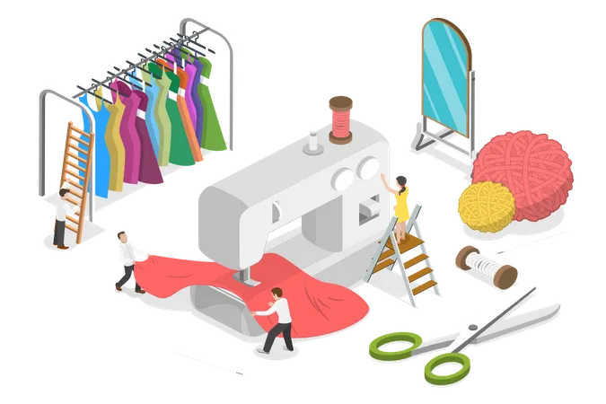 3 D Isometric Flat Vector Conceptual Illustration Of Tailor Textile Craft Business Creative Fashion Design イラスト
