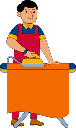 Textile Machinery Worker ironing clothes  Illustration