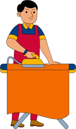 Textile Machinery Worker ironing clothes  Illustration