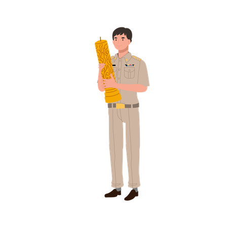 Thai civil servant holding lent candle for candle offering ceremony in buddhist lent festival  Illustration