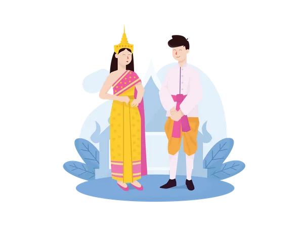 Thai Couple in traditional clothes Illustration