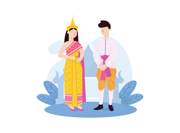 Thai Couple in traditional clothes  Illustration