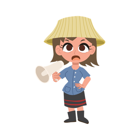 Thai farmer female holding megaphone  Illustration