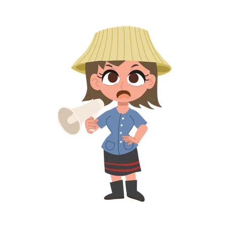 Thai farmer female holding megaphone  Illustration