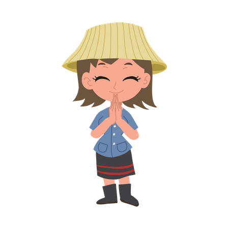 Thai farmer woman giving warm wai greeting  Illustration