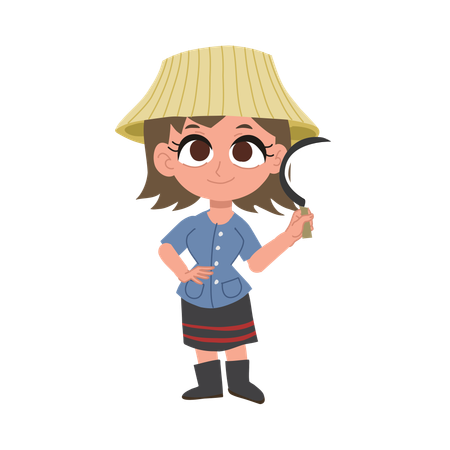 Thai farmer woman holding farm tools  Illustration