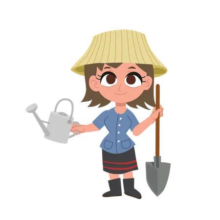 Thai farmer woman holding farm tools  Illustration