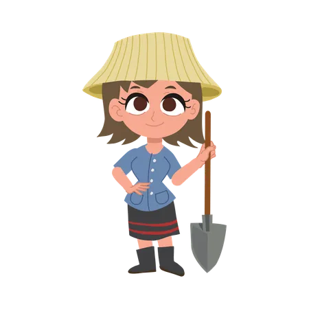 Thai farmer woman holding Shovel  Illustration