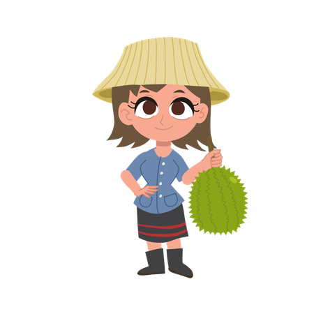 Thai female farmer with delicious durian fruit  Illustration