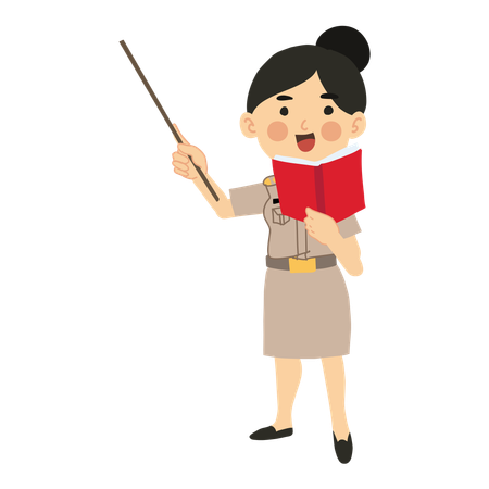 Thai Female Teacher Holding Stick with Book  Illustration