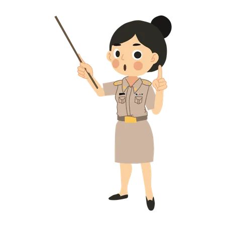 Classroom Instruction Concept Thai Female Teacher In Classroom With Pointing Stick Illustration