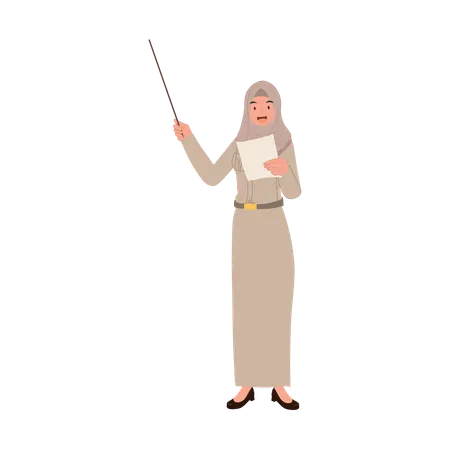 Thai female teacher teaching and hold Paper  Illustration