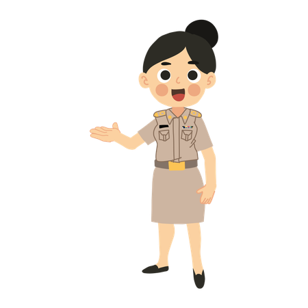 Thai Female Teacher Welcoming Students  Illustration